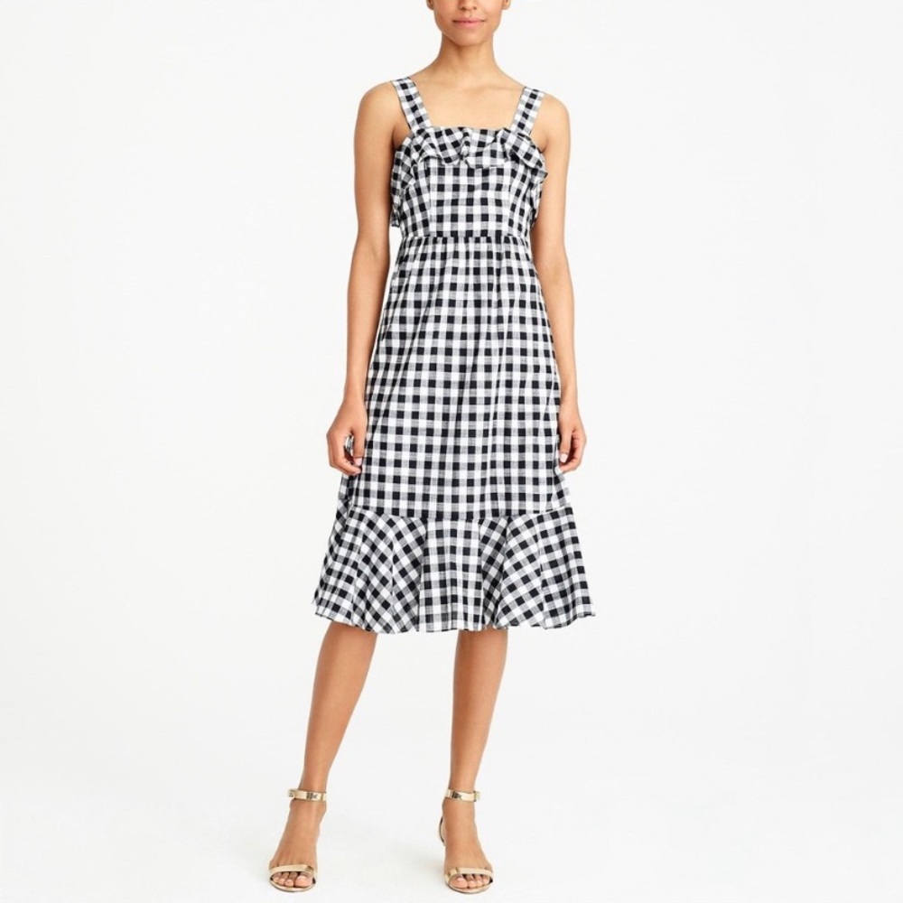 J CREW Gingham ruffled midi dress